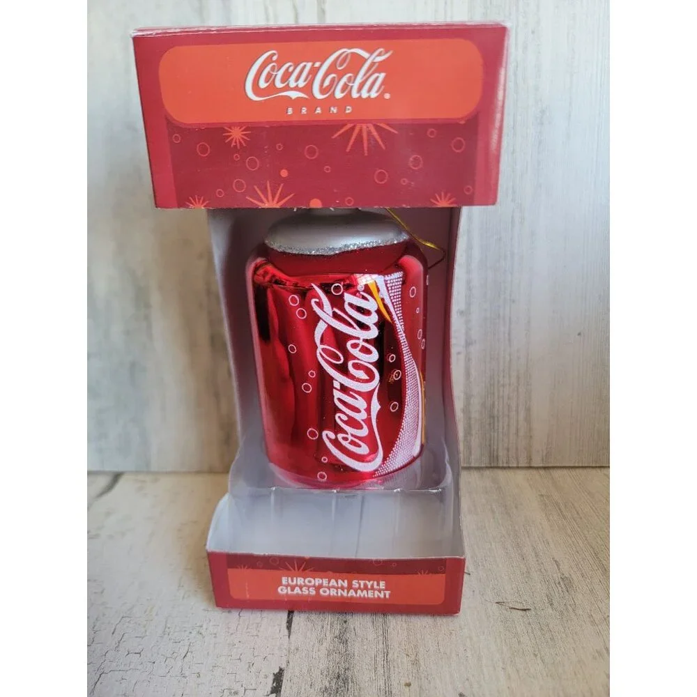 Vintage European glass coke can ornament Xmas glitter‎ soda